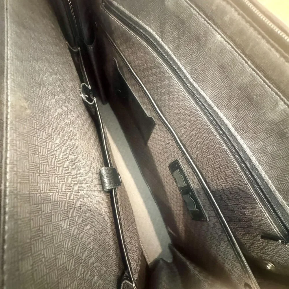 LANVIN COLLECTION Leather Business Bag w Three-Way Zip in Black Leather